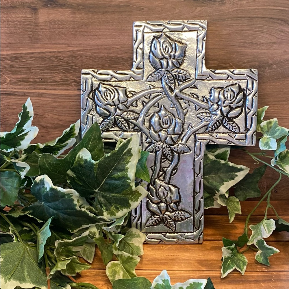A La Carte Cast Aluminum #245 Floral Wall Cross Mexico, 1999